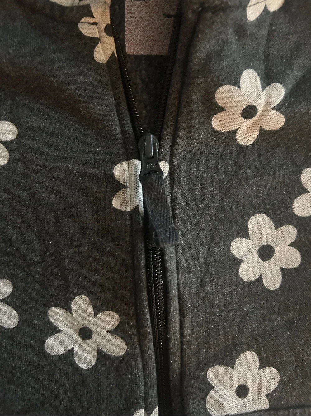 Cat & Jack Black Zip-Up Hoodie with White Daisy Print